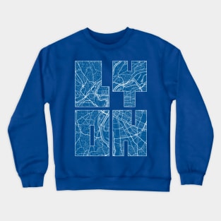 Lyon, France Map Typography - Blueprint Crewneck Sweatshirt